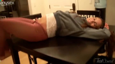 Light haired bitch with long legs enjoys fingering her twat for orgasm