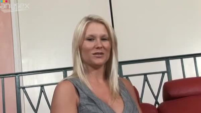 Sexy blond haired beauty flashes boobies and gives nice blowjob