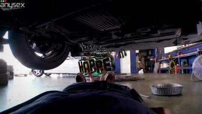 Magnificent and skanky blonde whore blows the car mechanic