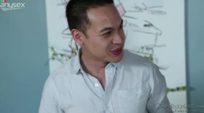 American ladyboy with massive boobs gives eager blowjob to one kinky dude