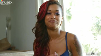 Lean ebony beauty Skin Diamond fills her mouth with white meat