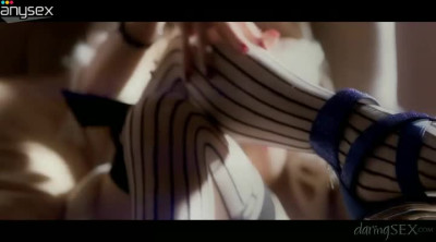 Sexy blonde babe in black stockings gets fucked in sideways position