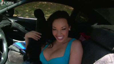 Big breasted brunette temptress shows her lover her big boobs