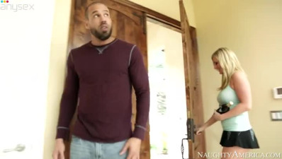Insatiable fucker enjoys sucking and licking hard nipples of delicious blond babe