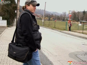 Perverted fat ass dude seduces skinny teen chick for sex in the kitchen