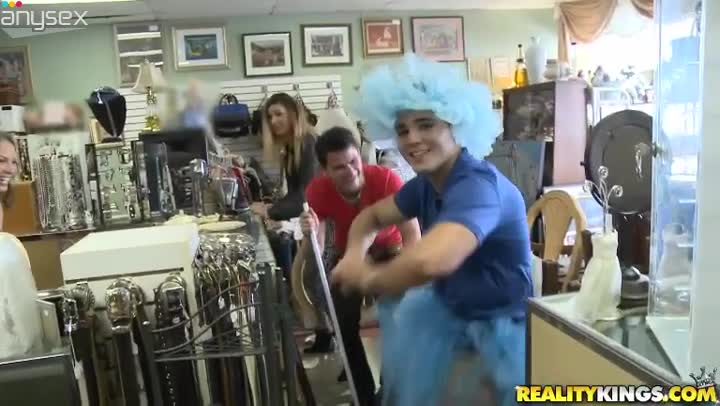 Three shop assistants serve their client at the highest level Free Porn Videos | ePornAny.