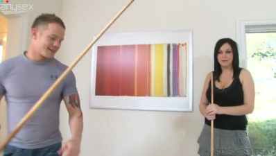 Hungry for cock Lexy Mae plays pool with Shane Reno and sucks his dick deepthroat