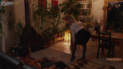 Striptease leads to erotic sex on the couch with a busty MILF