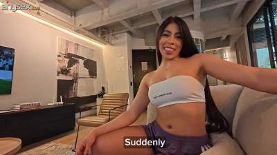 Big ass curvy Latina Marianna Arroys finds a joystick in a gamer'ss pants