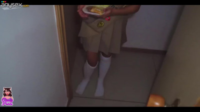 Petite scout girl eats my cum with her cookies