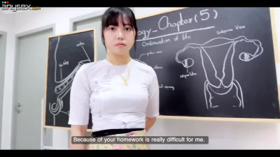 Asian teacher caught him drawing things and fucked him in the class