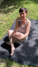 Amateur French MILF gives head outdoors and takes a cumshot on tits