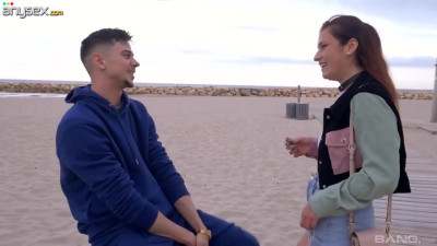 Redhead teen brings her BF to the beach for an outdoor fuck in public