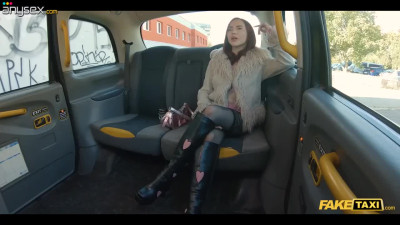 Slutty redhead MILF in stockings seduced Uber driver to public fuck