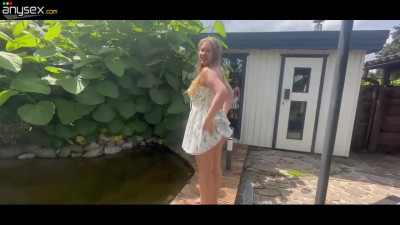 A busty girl wearing a summer dress craves for my cock and beggs me to pound her