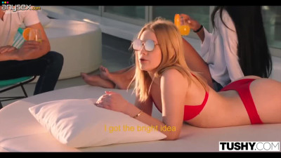 A blonde slut cheats on her beloved boyfriend with his friend