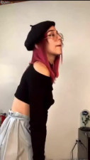 Charming Slim Busty Redhead Babe In a Beret Shows the Hottest Striptease