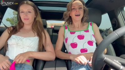Teen and Milf cum from remote vibrator in the car