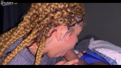 Busty teen with braids sucks on a big cock and gets pounded