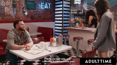 Slim girl Liz gets fucked all over the cafe on her date