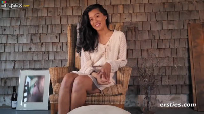 Cute German Brunette solo masturbating on a chair