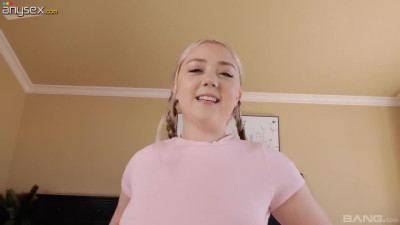 Busty blonde girl with cute pigtails loudly takes her boyfriend's big cock
