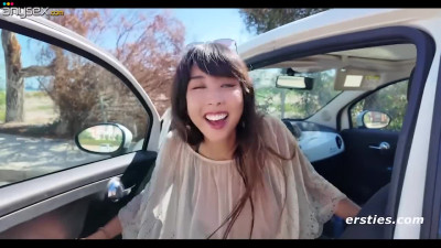 Slim Asian Exhibitionist Walks and Fucks Herself with Dildo