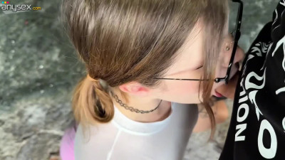 In the abandoned building, a nympho girl with glasses behaves herself like a whore