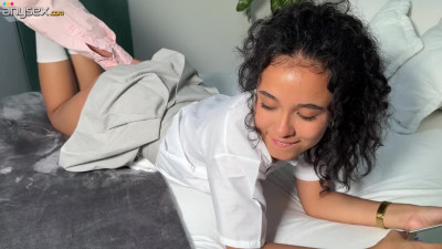 Cute latina schoolgirl gets her tight pussy fucked well by a big cock bf