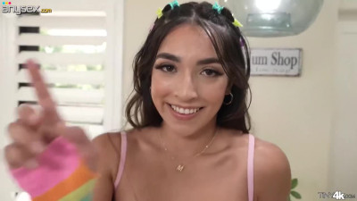 My bratty step-sis in stockings suck on my cock like crazy
