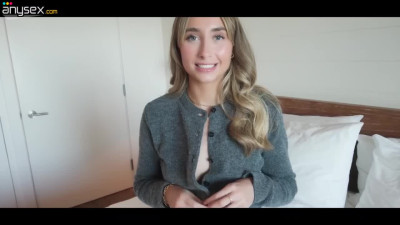 Hot British Blonde with natural tits first time tries fat cock into her pussy on a bed