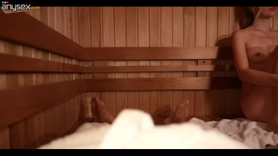 Slim and shy blondie got facialized in the sauna