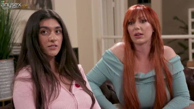 Luxury redhead and teen brunette take turns to tame oversized dick