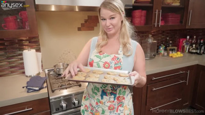 BBW milf gives stepson titsjob and bj in the kitchen