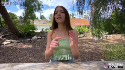 Adorable redhead sucks dick outdoors before fucking inside
