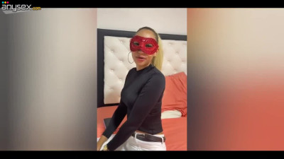 Ebony in mask sucks fat cock and begs to cum on her cucci