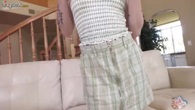 Blonde petite teen grabbing on my nuts and bounces crazy
