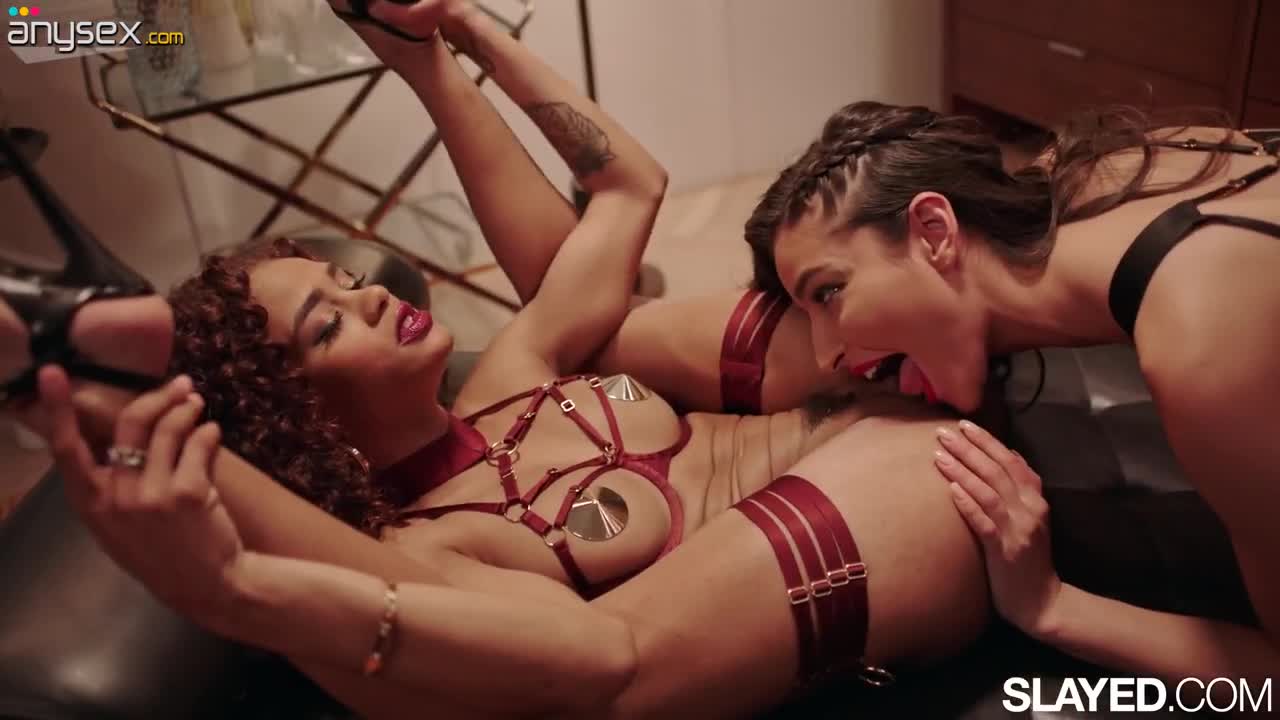Hot Ebony Brunette Lesbians Scissor and Strap On in Wild Toy Romp Free Porn Videos | ePornAny.