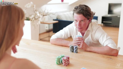 Hot redhead young beauty lost a game of poker and now has to offer her body to a lucky guy