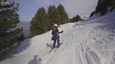 Big ass chick gets her cold pussy fucked hard during a ski trip