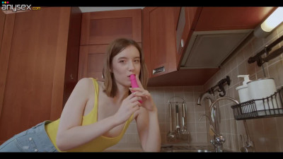Solo Kitchen Thrills: Teen’s Small Dildo Mastebation Joy