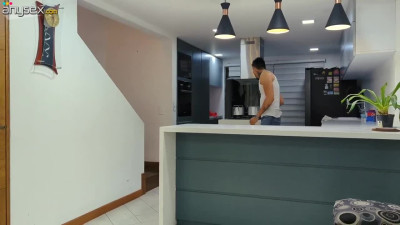 Lustful latina PAWG fools around with hubby's pal in the kitchen