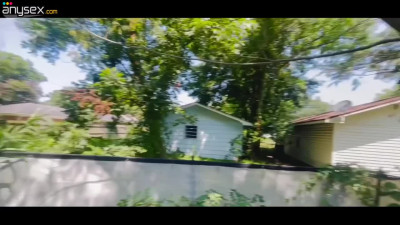 Horny redhead girl pounds on my cock in the backyard