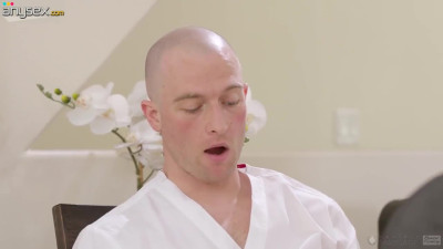 Horny bald headed guy caught two girls making lobe on the massage table