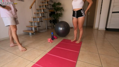 Coach trained fit girl for the competition but accidentally fucked her in the ass instead